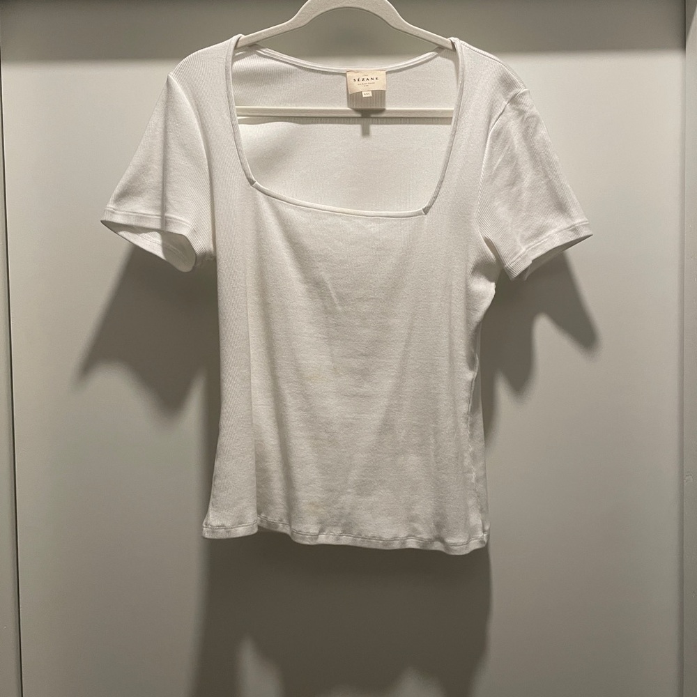 Sezane White Short Sleeve Top